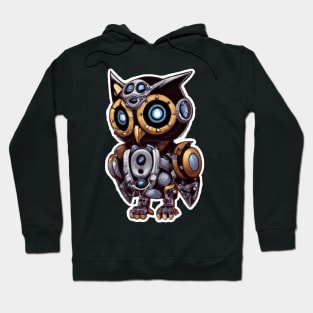 steampunk owl, cyberpunk owl, owl with armor, robo owl Hoodie